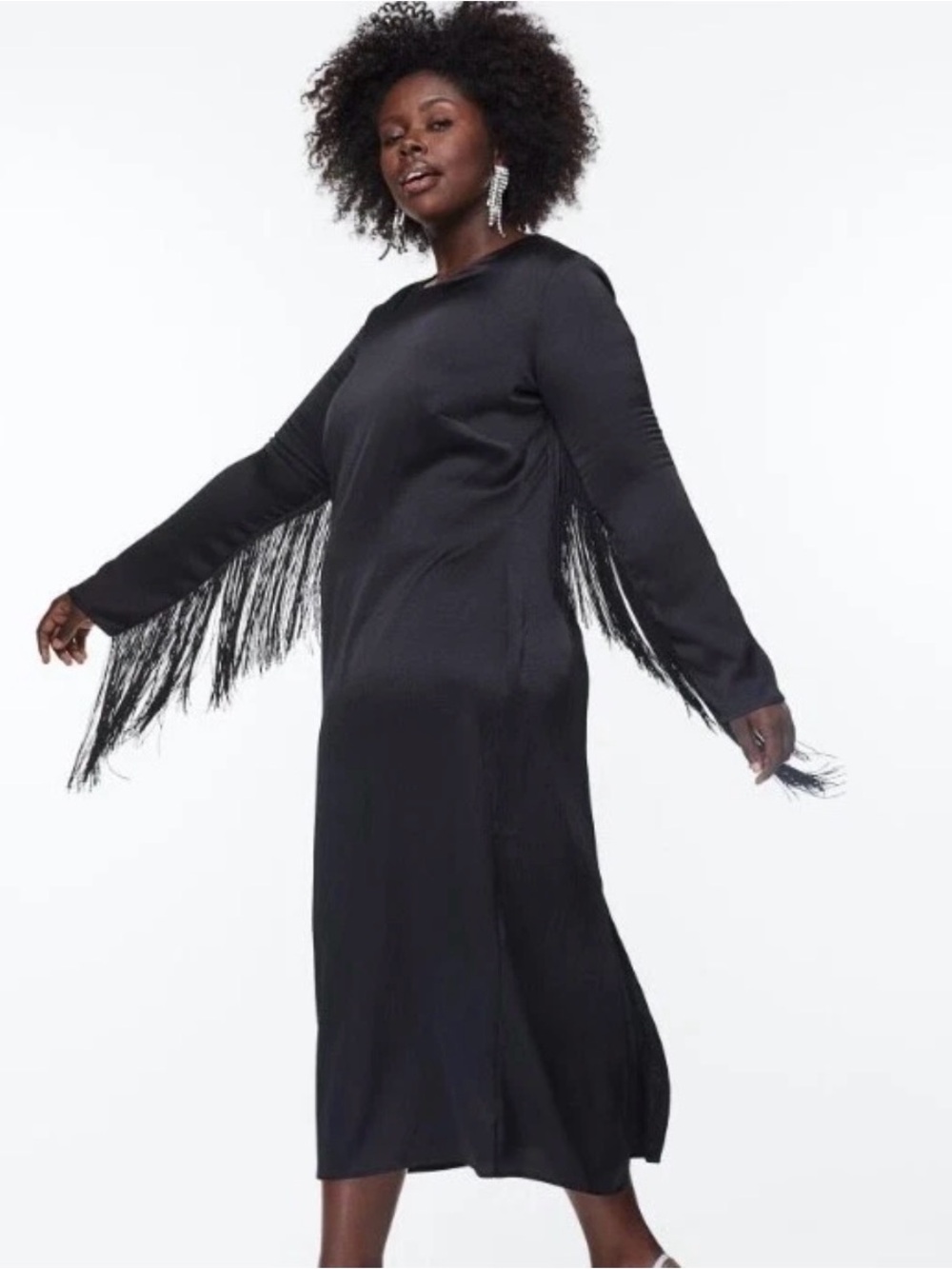 H&M Black Mini Dress with Fringe Sleeves